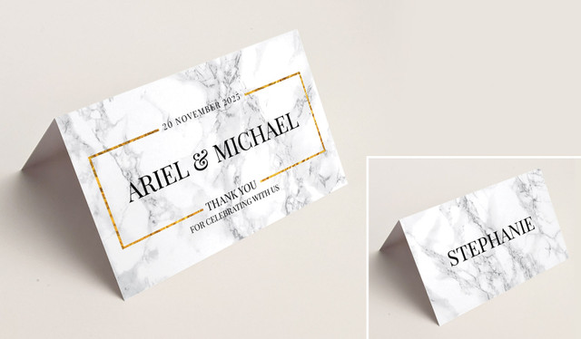 Marble Gold Frame Wedding Place Cards With Guest Names