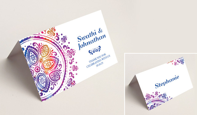 Radiant Mandala Wedding Place Cards With Guest Names
