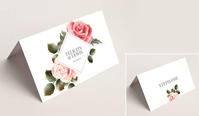 Rose Diamond Wedding Place Cards With Guest Names