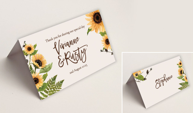 Rustic Sunflower Wedding Place Cards With Guest Names