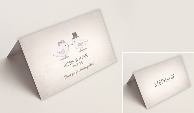 Sepia Love Birds Wedding Place Cards With Guest Names