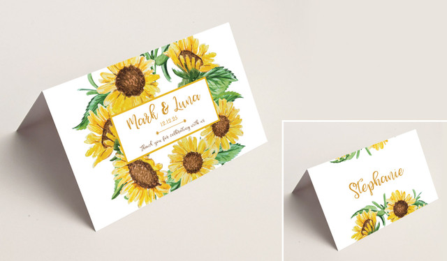Sunflower Wedding Place Cards With Guest Names