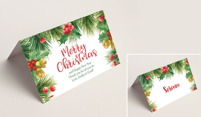 Branch Border Christmas Place Cards With Guest Names