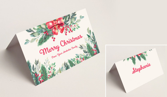 Country Style Christmas Place Cards With Guest Names