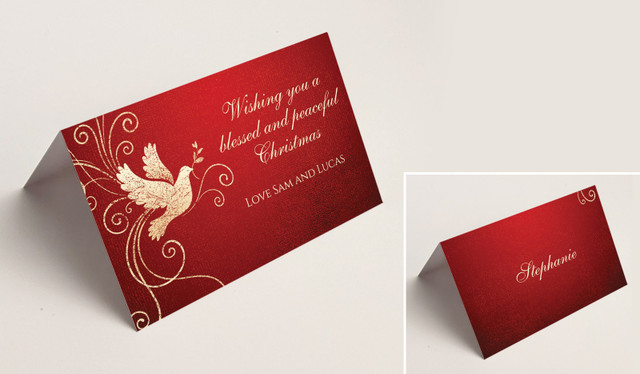 Dove In Gold Christmas Place Cards With Guest Names