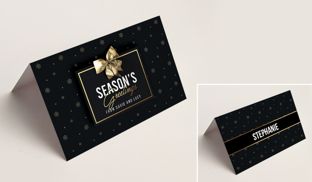Glossy Gift Black Christmas Place Cards With Guest Names