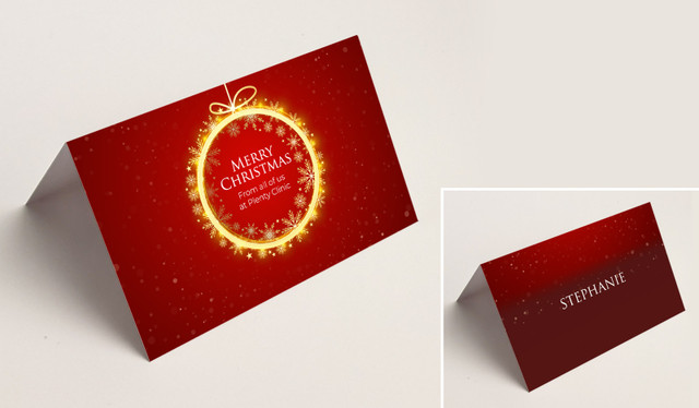 Glowing Bauble Christmas Place Cards With Guest Names