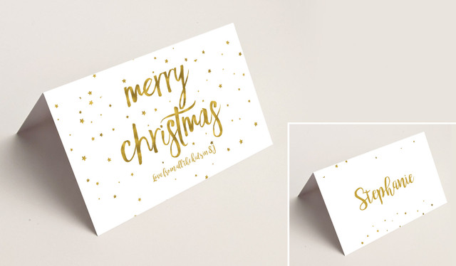 Gold Confetti Stars Christmas Place Cards With Guest Names