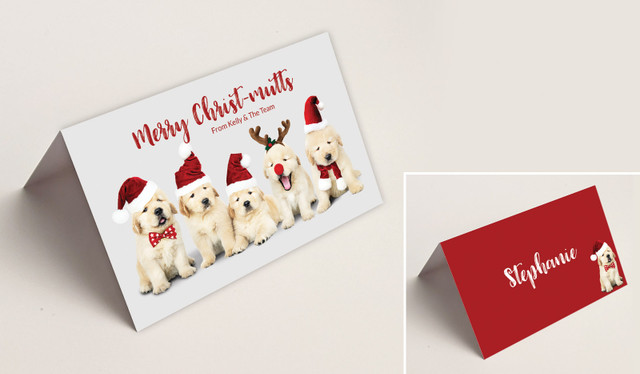 Gorgeous Puppies Christmas Place Cards With Guest Names