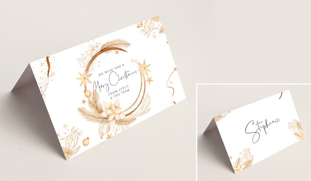 Natural Gold Christmas Place Cards With Guest Names