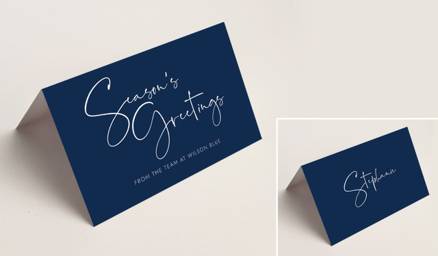 Navy Christmas Place Cards With Guest Names