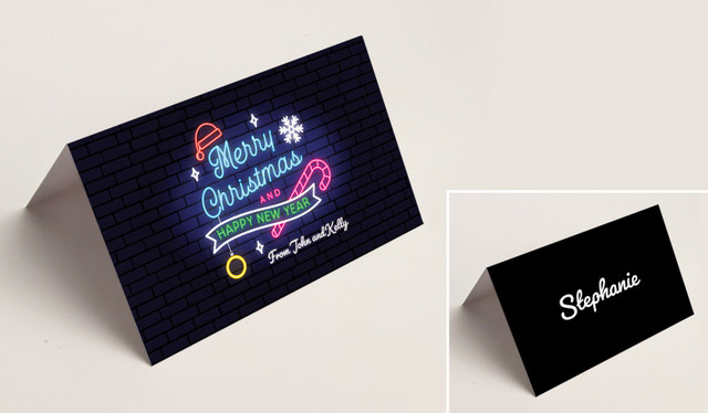 Neon Christmas Place Cards With Guest Names