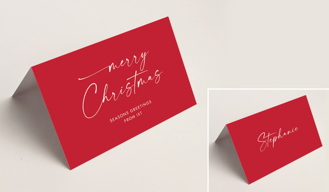 Red Cursive Christmas Place Cards With Guest Names