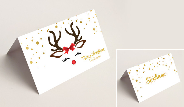 Reindeer Face Christmas Place Cards With Guest Names