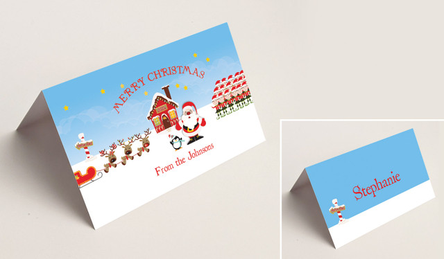Santas Workshop Christmas Place Cards With Guest Names