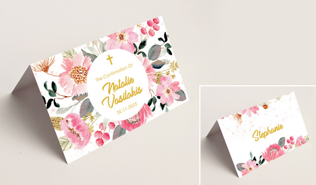 Pink Garden Confirmation Place Cards With Guest Names