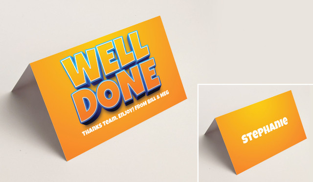 Big Orange Congratulations Place Cards With Guest Names