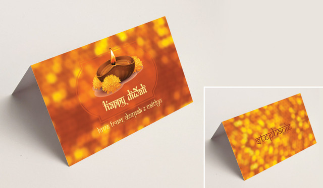 Bokeh Candle Diwali Place Cards With Guest Names