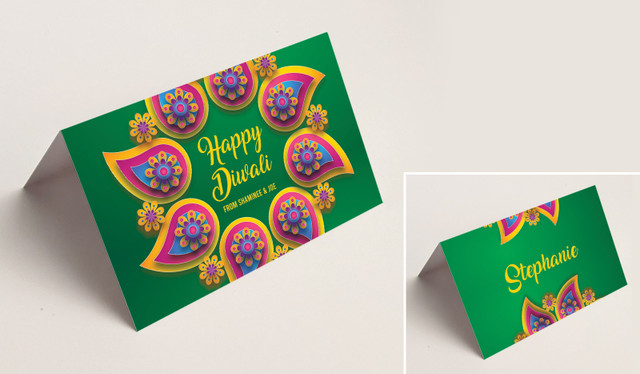 Green Leaves Diwali Place Cards With Guest Names