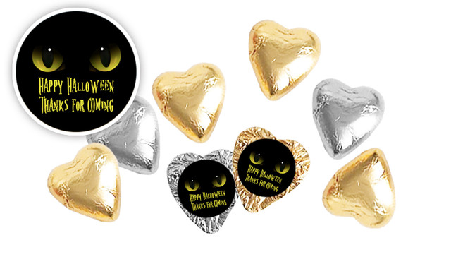 Cats Eyes Halloween Personalised Foil Chocolate Hearts