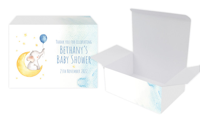 Elephant Moon Blue Baby Shower Personalised Tuck Gift Box