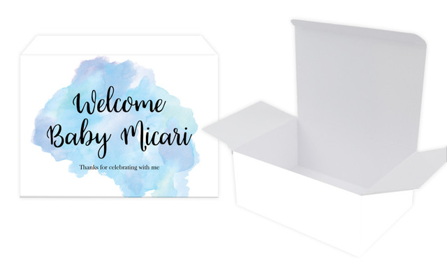A Splash Of Watercolour Blue Birth Announcement Personalised Tuck Gift Box