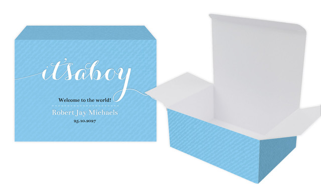 Flowing Words Boys Birth Announcement Personalised Tuck Gift Box