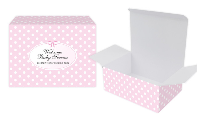 Polkadot Pink Birth Announcement Personalised Tuck Gift Box