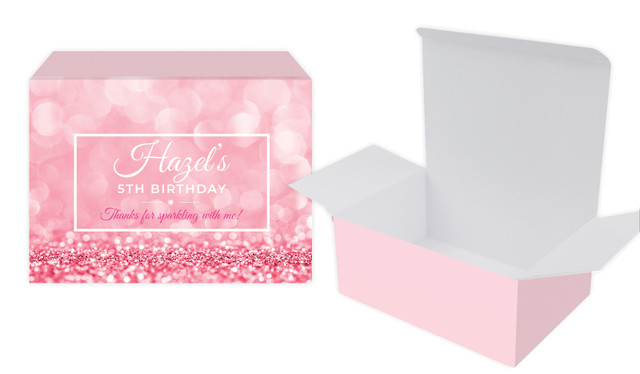 Pink Glitter Kids Party Personalised Tuck Gift Box