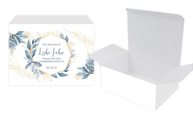 Blue Leaves Christening Personalised Tuck Gift Box