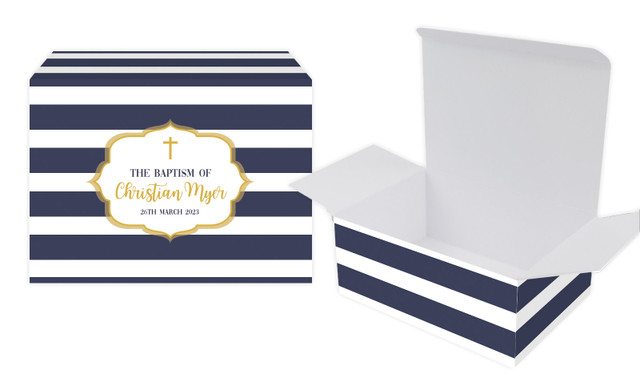 Bold Stripe And Gold Christening Personalised Tuck Gift Box