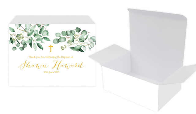Gum Leaves & Gold Christening Personalised Tuck Gift Box