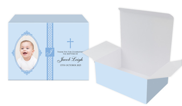 Initial Blue Christening Personalised Tuck Gift Box