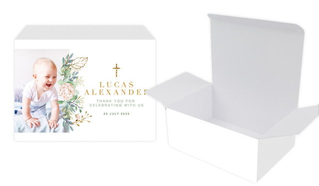 Leaves Photo Christening Personalised Tuck Gift Box