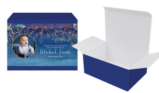 Navy Gold Photo Christening Personalised Tuck Gift Box