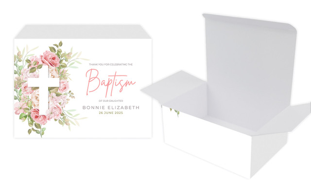 Roses Cross Christening Personalised Tuck Gift Box