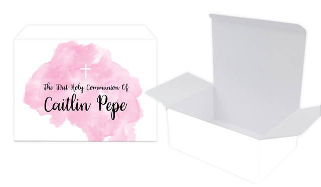 A Splash Of Watercolour Pink Communion Personalised Tuck Gift Box