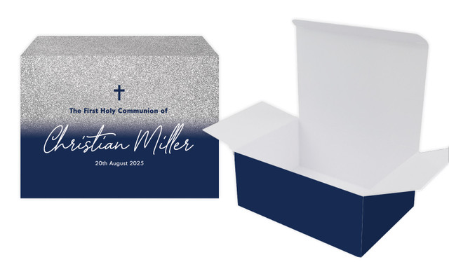 Blue and Silver glitter Communion Personalised Tuck Gift Box
