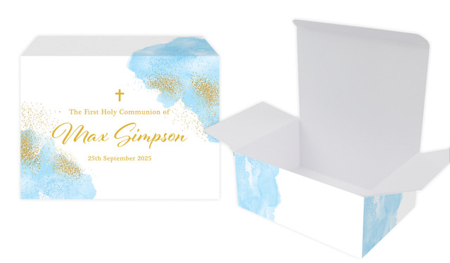 Gold Sparkle on Blue Communion Personalised Tuck Gift Box