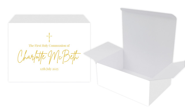 Modern White and Gold Communion Personalised Tuck Gift Box