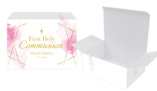 Pink Watercolour with Gold Communion Personalised Tuck Gift Box