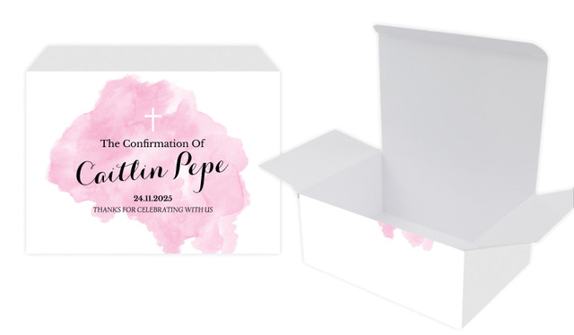 A Splash Of Watercolour Pink Confirmation Personalised Tuck Gift Box