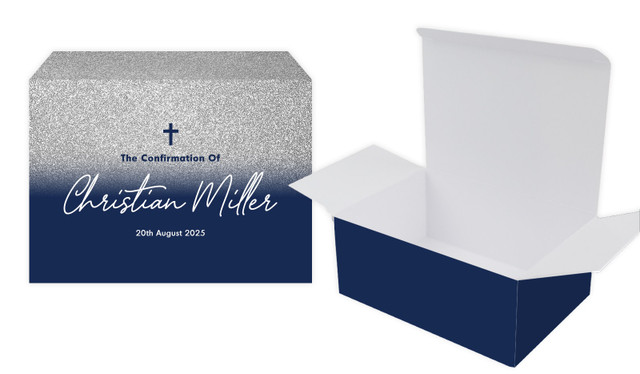 Blue And Silver Glitter Confirmation Personalised Tuck Gift Box
