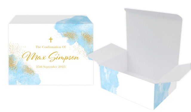 Gold Sparkle on Blue Confirmation Personalised Tuck Gift Box