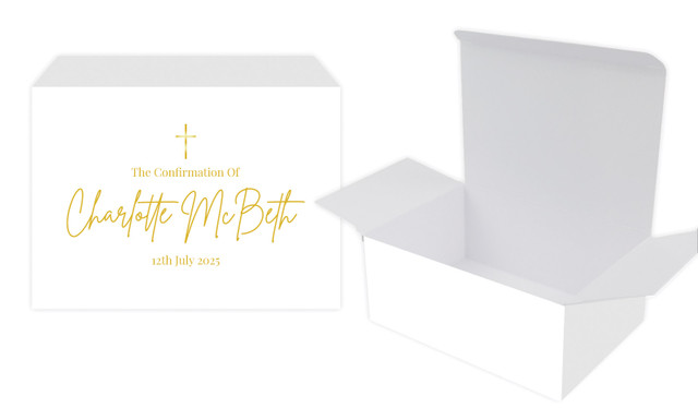 Modern White and Gold Confirmation Personalised Tuck Gift Box