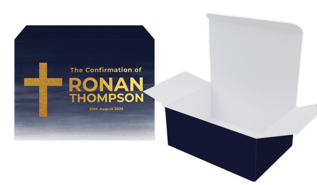 Navy Blue Watercolour Confirmation Personalised Tuck Gift Box