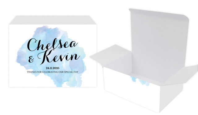 A Splash Of Watercolour Blue Wedding Personalised Tuck Gift Box