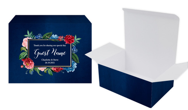 Floral Frame On Navy Wedding Personalised Tuck Gift Box