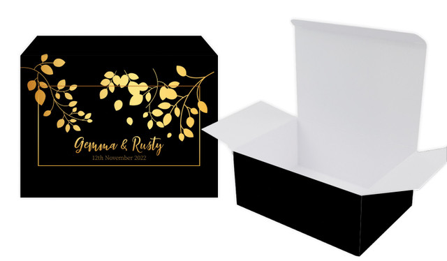 Gold Leaves Wedding Personalised Tuck Gift Box