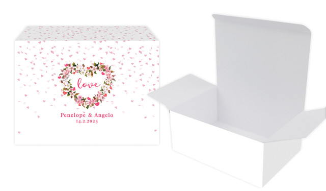 Heart Shaped Floral Wedding Personalised Tuck Gift Box